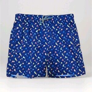 Bugatchi Mens Swim Trunks Size XL Night Blue Rainbow Cocktails Drinks